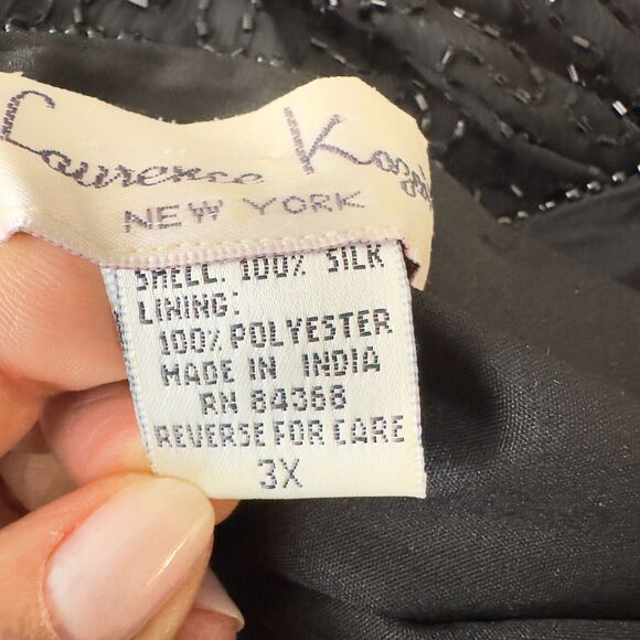 VTG Lawrence Kazer Jacket Blazer 100% Silk Black 3X Beaded Evening Cocktail Glam - Picture 6 of 14